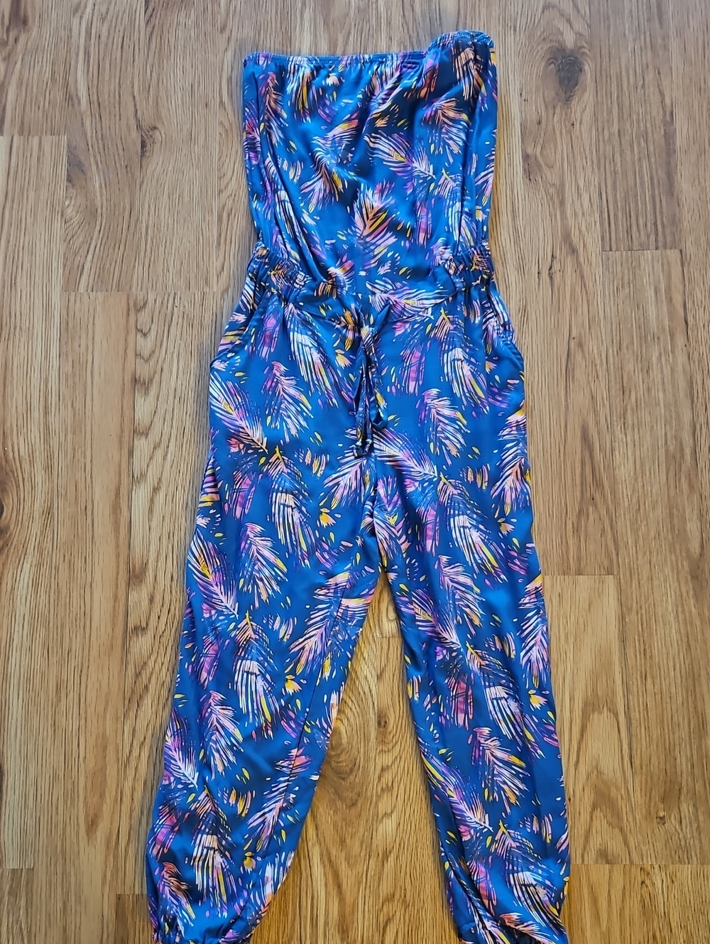 Mudd Blue Tropical Feather Print  One-Piece Romper